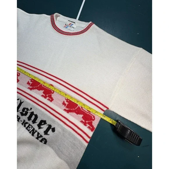 Vintage 70s Pilsner Lager Kenya Beer Knit Sweater Novelty Crewneck Size Large